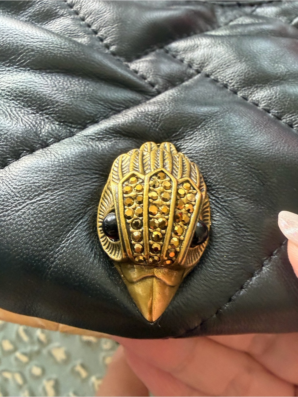 Kurt Geiger Black Quilted Leather Crossbody with Gold Hardware - Picture 2 of 5